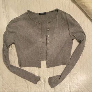 Brandy Melville grey Long Sleeve Button Down Crop top